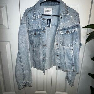 Women's Light Blue Jean Jacket with Studded Details